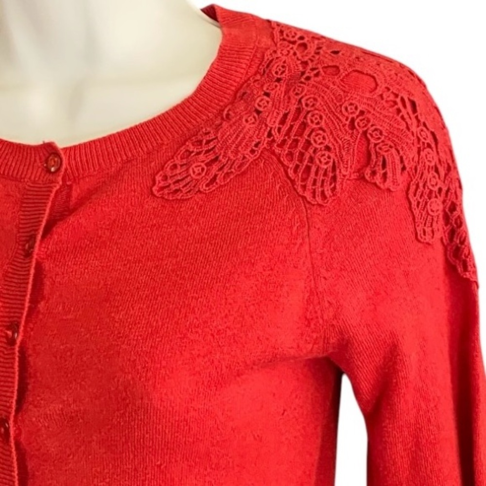 Heritage 1981 Red Cardigan M Crochet Lace Cotton Y2K Twee Preppy Button Front - Picture 4 of 10